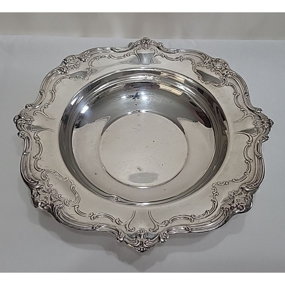 Vintage Gorham Silverplate Serving Bowl YC1308 Ornate Scroll Border 10"